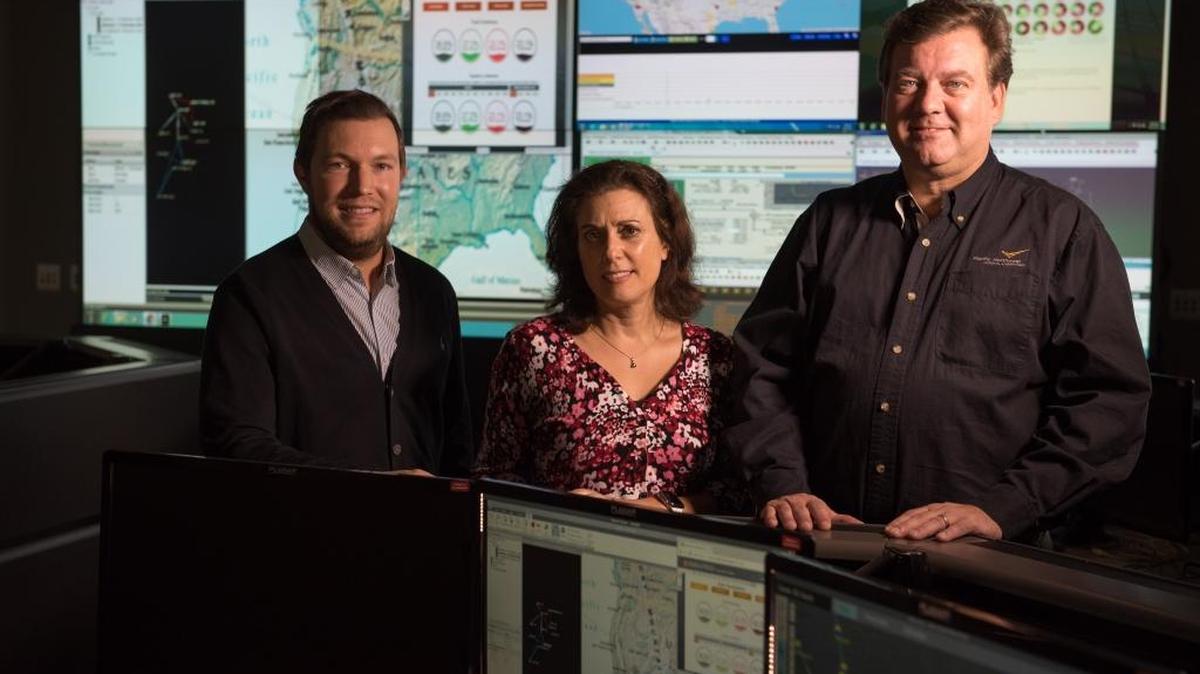 PNNL’s Electricity Infrastructure Cybersecurity and Resilience Center serves as a hub of grid cybersecurity work at PNNL, ready to support several federal entities, as well as electrical utilities. Researchers include Michael Mylrea, Lori Ross O’Neil and Paul Skare.