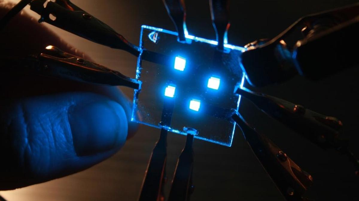 PNNL researchers developed new host materials for blue phosphorescent organic light-emitting diodes, also known as OLEDs, that boost efficiency by at least 25 percent. This improvement helps solve the “weakest link” in development of cost-effective white OLED lights.