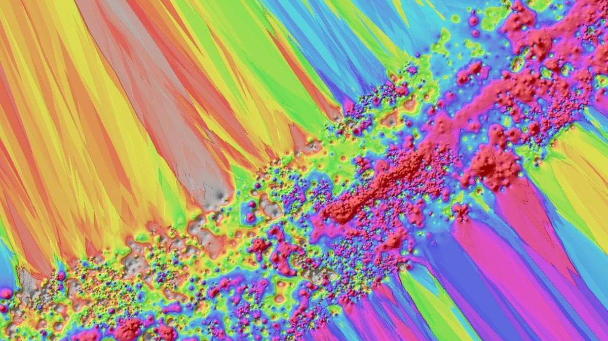 Rainbow colors represent an unpleasant reality — the swath of destruction caused by an Alabama tornado in the spring of 2011. Spatial modeling software and satellite imagery created the illustration as part of a Department of Homeland Security effort to apply remote sensing techniques to damage assessment.