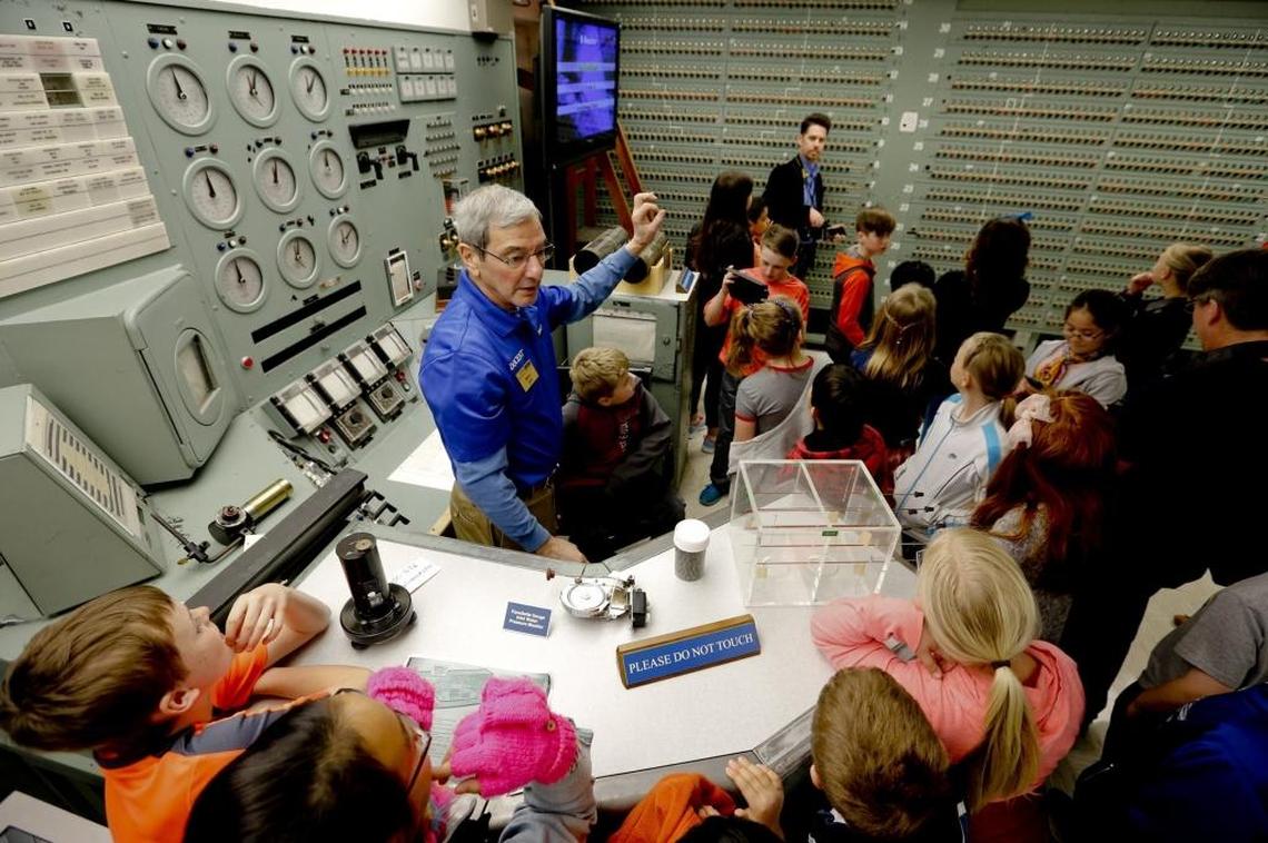 Students check out the control room of historic B Reactor, part of the Manhattan Project National Historical Park.
