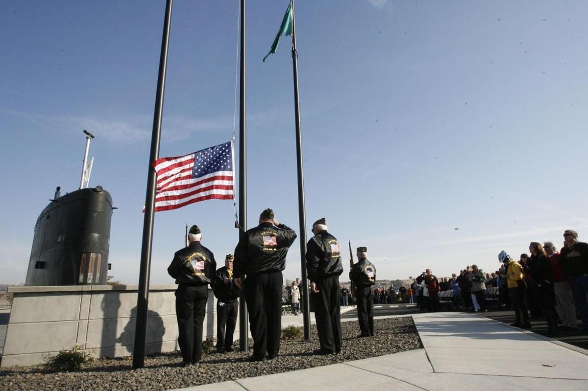 Visit Tri-Cities is promoting the Mid-Columbia as a destination for science tourists. Above, the U.S. flag is raised at the USS Triton Sail Park in Richland, commemorating the first submarine to circumnavigate the globe.