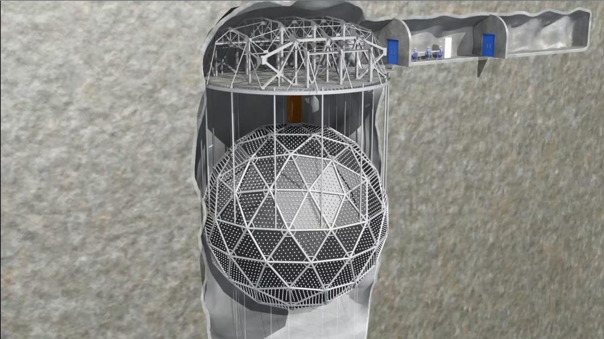 The Sudbury Neutrino Observatory is housed deep below the ground’s surface to shield the neutrino detector from cosmic rays.