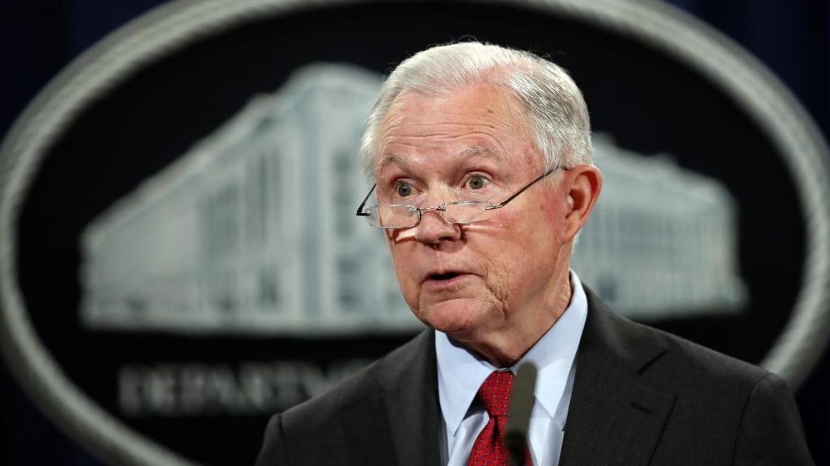 U.S. Attorney General Jeff Sessions speaks during a news conference at the Justice Department in Washington.