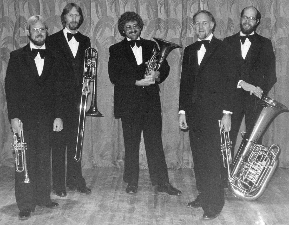 The Mid-Columbia Brass Quintet included from left Randy Hubbs, George Konopik, John Owen, Paul and Warren Hopkins in this photo published on Jan. 13, 1981.