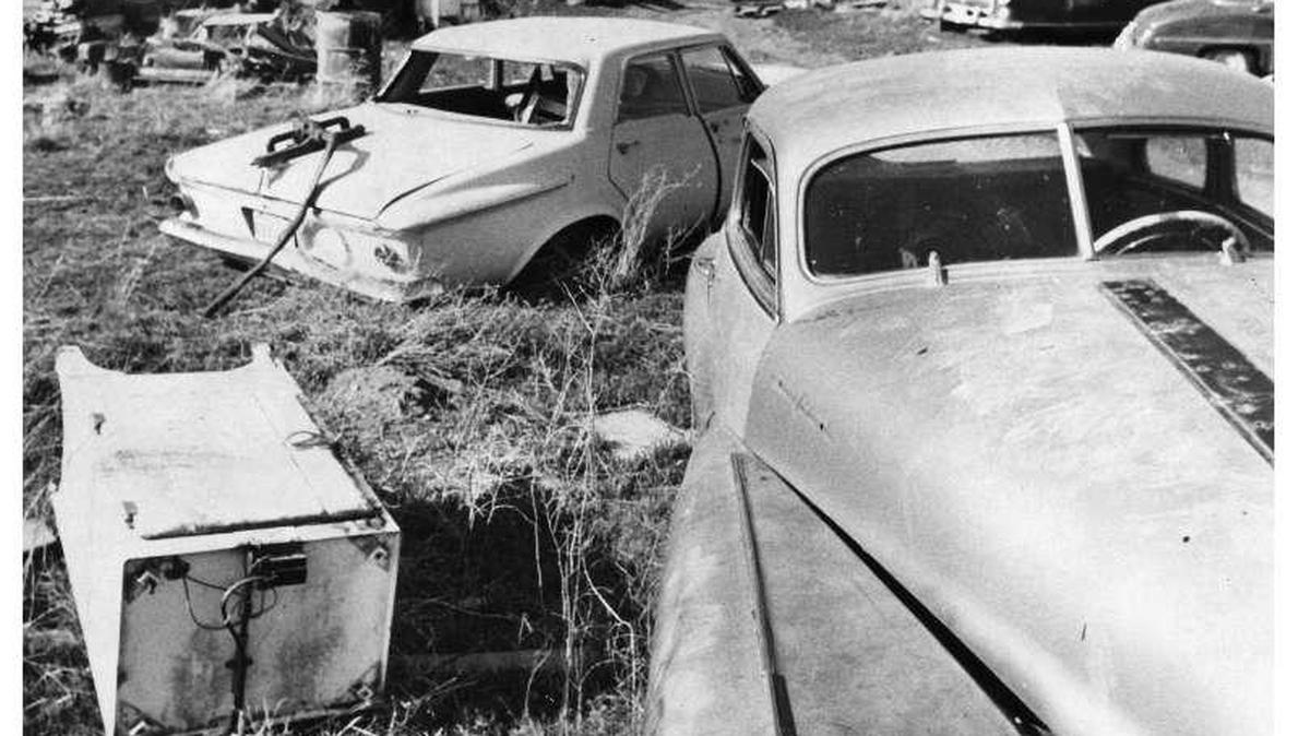 Junked cars like these were among the things what Richland Y residents wanted cleaned up as part of a community improvement program, sponsored by the City of Richland. Local residents, however, feared that the code enforcement drive would leave poor elderly persons homeless. This photo was published on April 18, 1976.