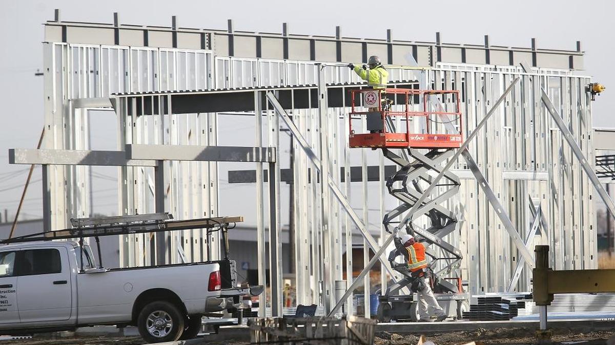 Construction workers install metal wall studs recently for the new 40,000-square-foot men’s facility of the Tri-City Union Gospel mission being built on South Third Avenue near West Columbia Street in Pasco. The $10.4 million project, a product of a nearly six years of fund-raising, is expected to open next October.