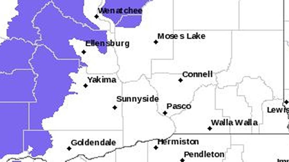 A winter weather advisory has been issued by the National Weather Service for the area shown in purple.