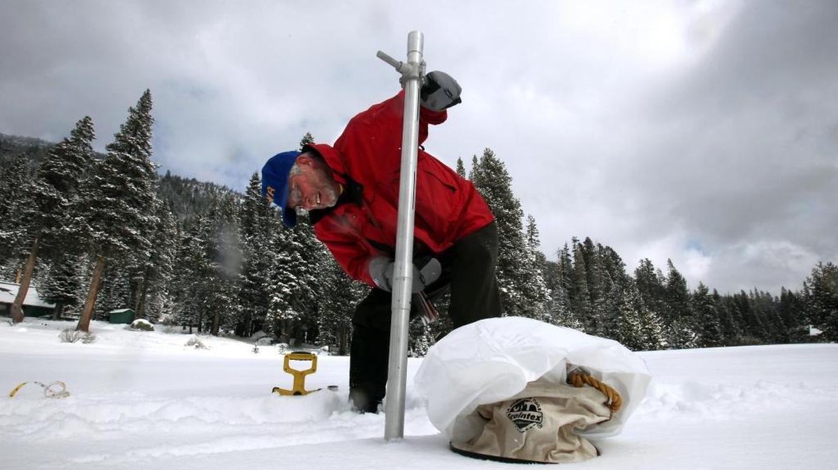 The snow pack is checked near Echo Summit, Calif., in late February 2012 and found to be only 16 percent of normal. Citizens’ Climate Lobby is concerned about the losing snow pack needed for farm irrigation and to help prevent forest fires.