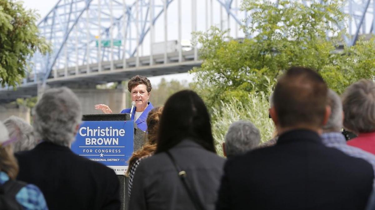 Christine Brown, former Tri-City and Yakima television station manager and news anchor, announced Wednesday in Columbia Park her plans to run for the 4th Congressional District seat as a Democrat. Watch a video at tricityherald.com/video.