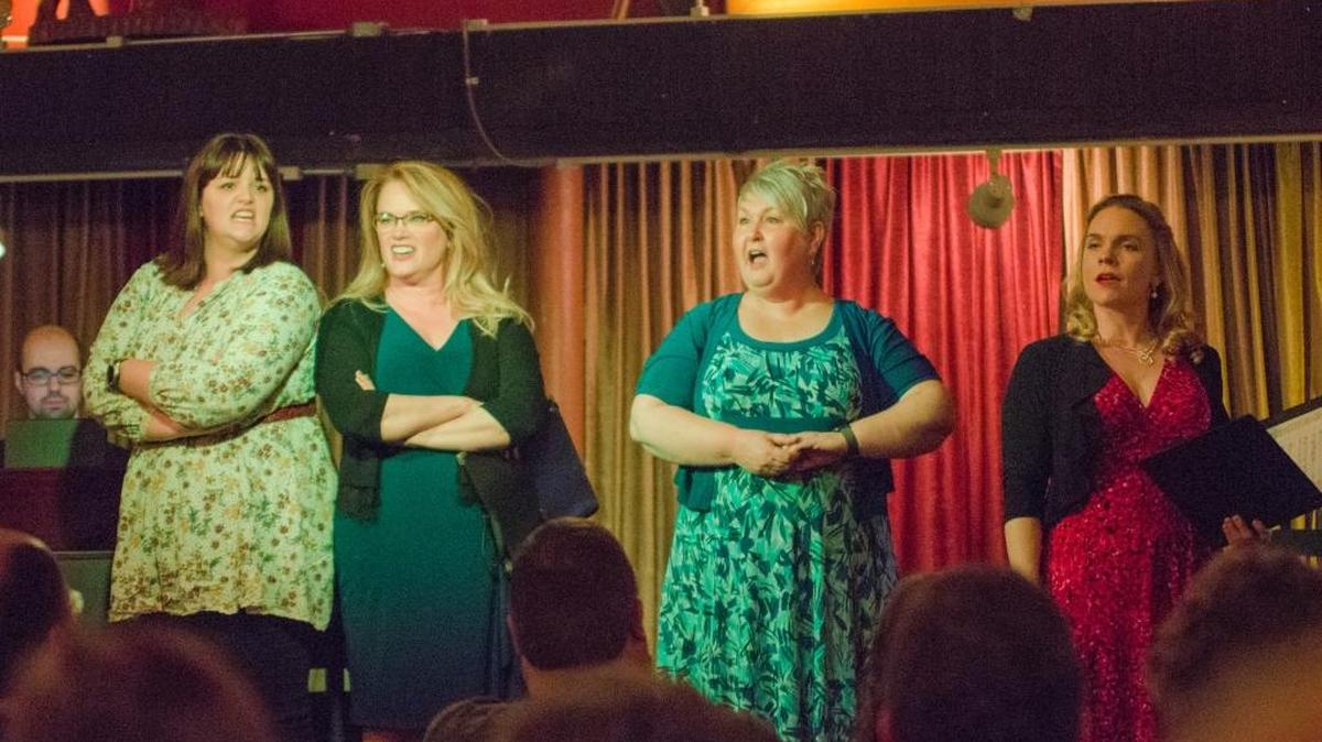 Jill Madison, Paris Rodgers, Cynthia Vaughn and Molly Holleran perform at the recent Opera on the Vine pop-up opera event at Emerald of Siam in Richland.