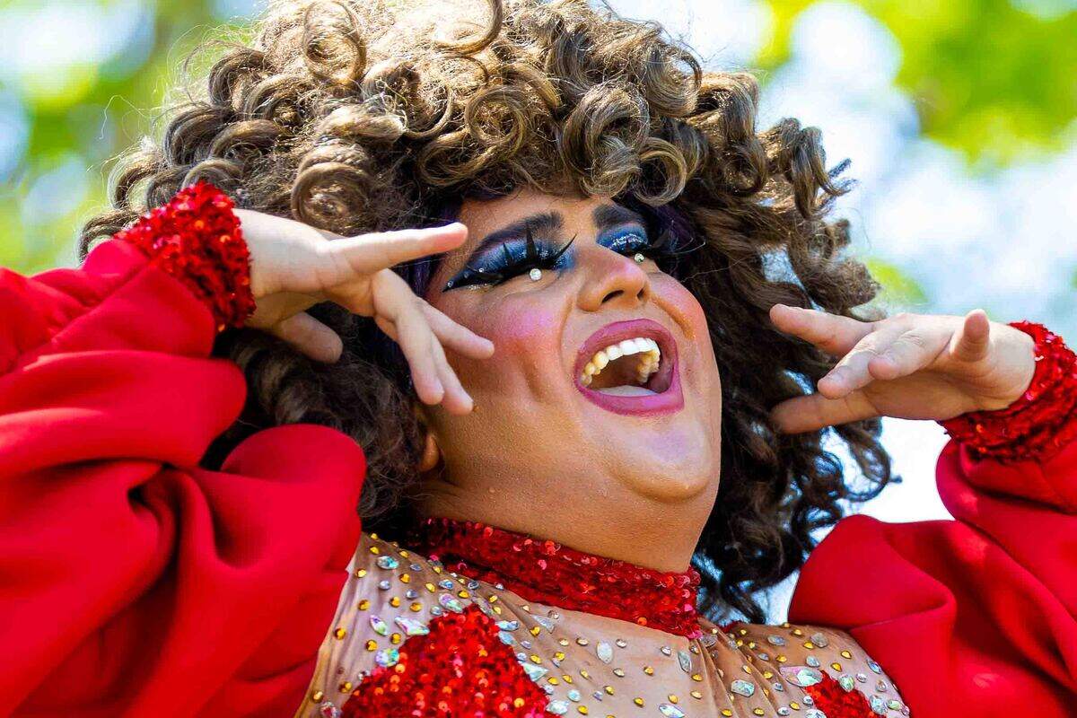 A drag performer entertains festival attendees during one of two drag shows presented at the Tri-Cities Pride Festival at Memorial Park in Pasco