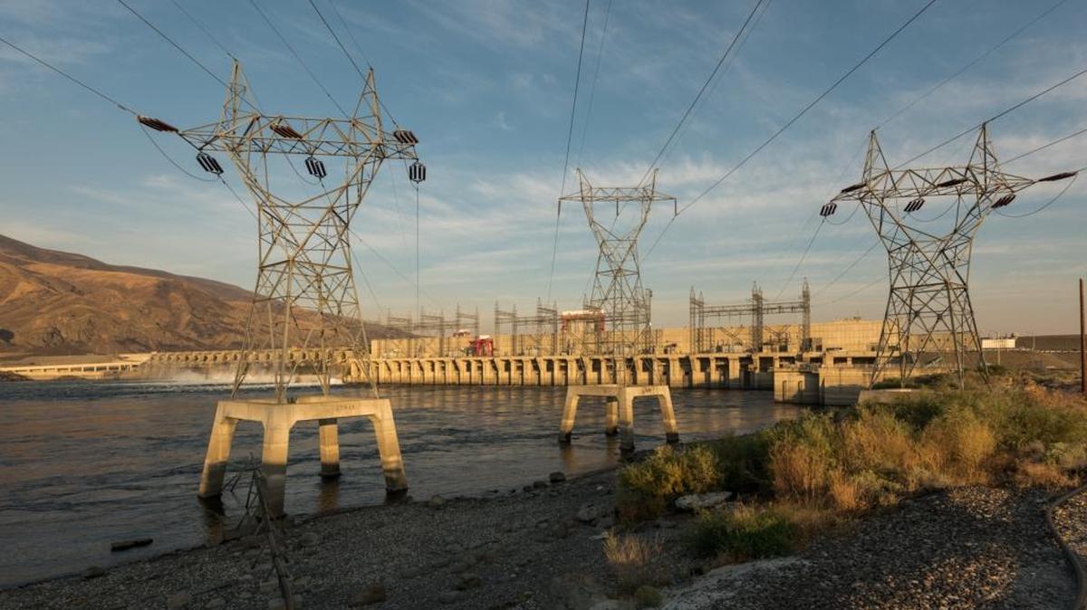 Water appears to be leaking into the joint where concrete was poured in two sections beneath spillways at the Priest Rapids Dam on the Columbia River.
