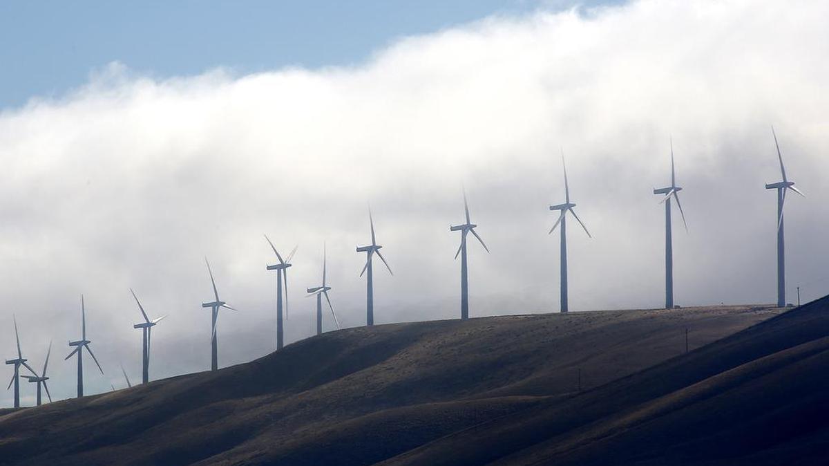 Winds turbines on the hills south of Olympia Street in Kennewick.