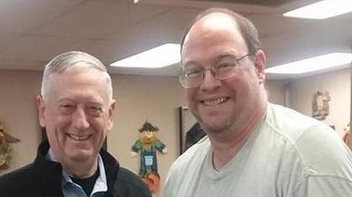 Spudnut Shop employee Kevin Russell, right, got a photo with Secretary of Defense James Mattis during the Thanksgiving holiday. Mattis is a Richland native.
