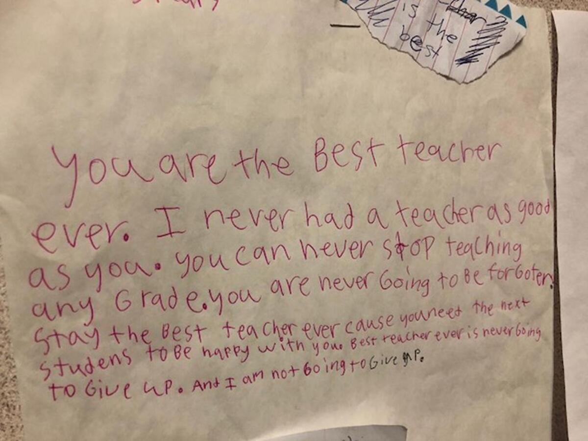 Letters from students hang on the walls in Kris Mars’ classroom at Hawthorne Elementary School in Kennewick.