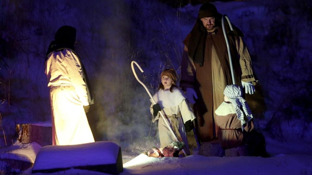 Volunteers dressed as shepherds warm by a fire during a dress rehearsal of the Hillspring Church’s Living Nativity on Thursday at the church in Richland. Due to cold weather performances on Friday December 16 and Saturday December 17 have been canceled and with two performances have been added on Monday night at 6:30 p.m. and 7:30 p.m. Other scheduled performances are at 6:30 p.m. and 7:30 p.m. on December 20-22 and 6 p.m. 7 p.m. and 8 p.m. on Friday December 23. Tickets are available at $10 for adults and $5 for children. See a video at www.tricityherald.com/video