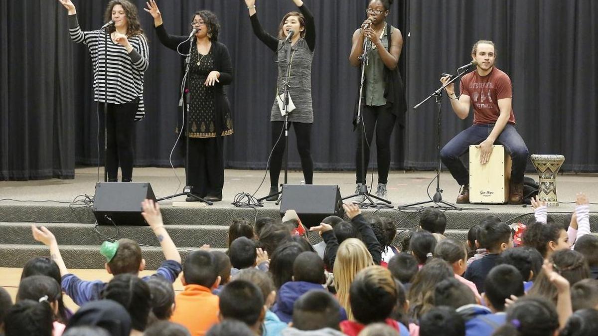 The award-winning Women of the World group performs Wednesday for about 580 Amistad Elementary students in Kennewick. The international quartet presentation was sponsored by a grant from Community Concerts of Tri-Cities. The group’s singers explore sounds, rhythms and musical vocabulary from all over the world. They won the 2014 National USA Champions of Harmony Sweepstakes competition. Watch a video at tricityherald.com/video