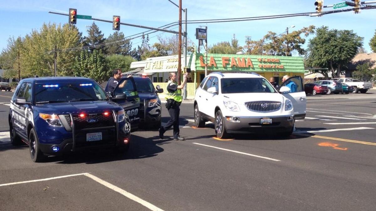 
The scene of a collision between a pedestrian and a car at North 14th Avenue and West Sylvester Street in Pasco.

