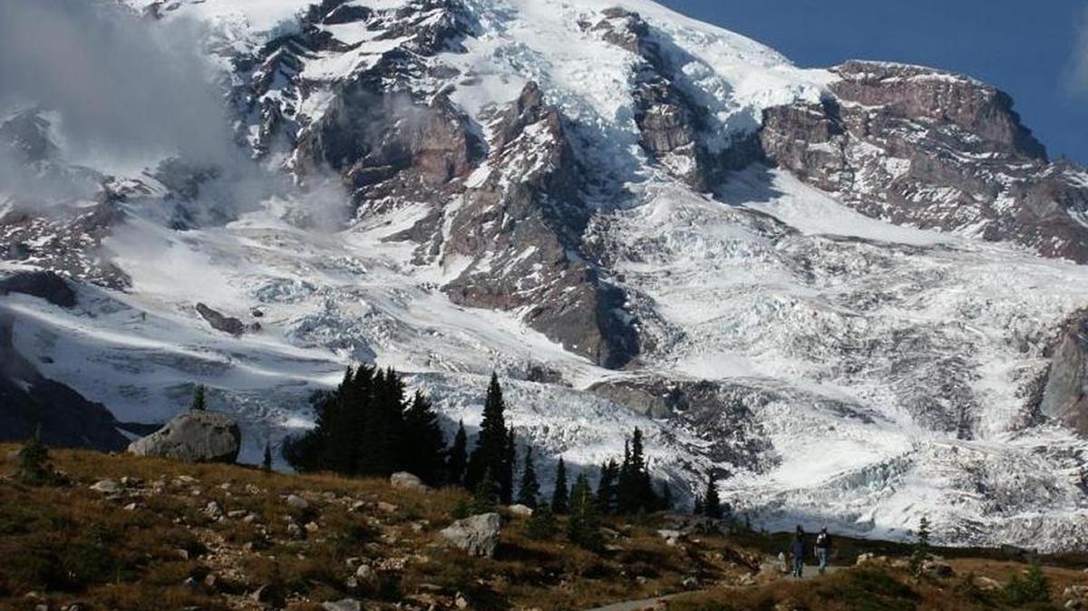 Mount Rainier and the Nisqually Glacier can be seen from Alta Vista at Mount Rainier National Park.