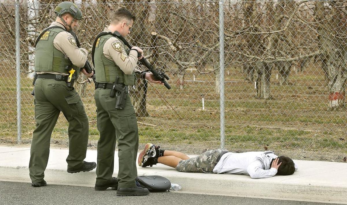 Benton County Sheriff’s deputies detain a 15-year-old Kiona-Benton City High School student at gunpoint Wednesday after rumors that a gun was brought to the school. No gun was found and the teen was later released and no charges are expected.