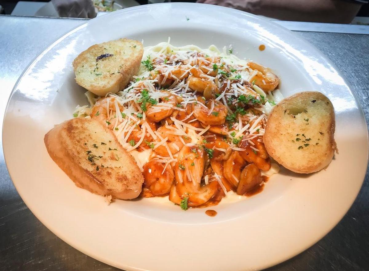 Pasta La Diabla is one of IDK’s dishes and includes shrimp, mushrooms and a red sauce.