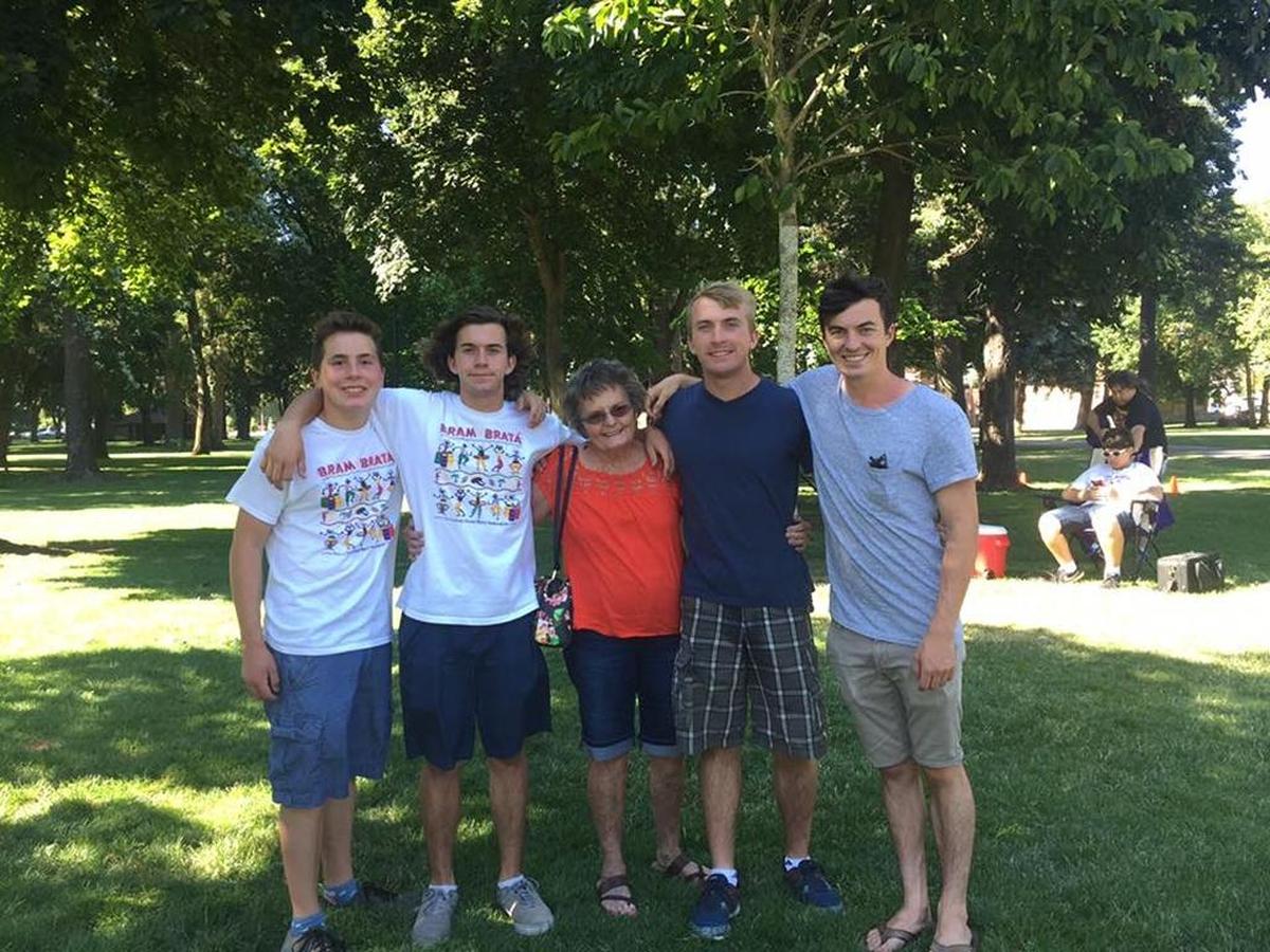 Ian, Chad, Seth, and Lane King with their grandmother at the annual Tri-Cities Steel Band performance in Coeur D’Alene, Idaho, in July.