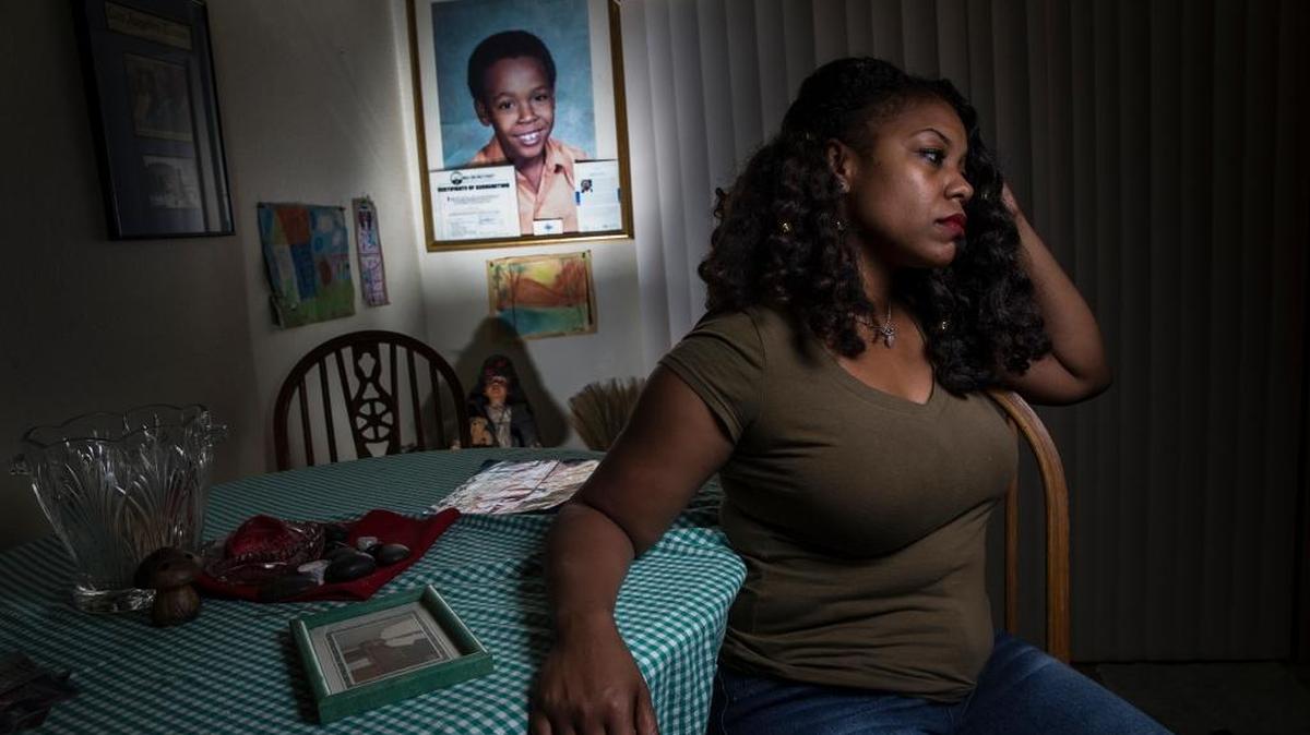 Rodney King’s middle daughter, Lora King, 32, at home on March 2, 2016, in San Pedro, Calif.