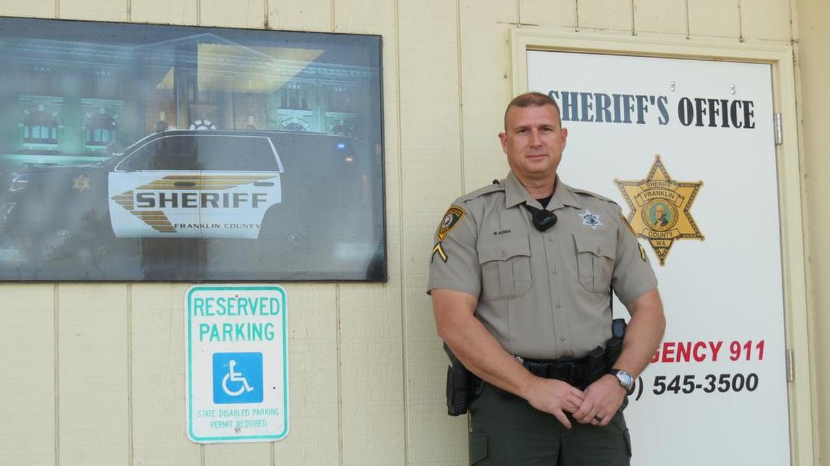 Franklin County Sheriff’s Deputy Monty Huber stands in front of the newly renovated substation in Mesa. Sheriff’s officials say the improvements have allowed the department to have a better presence in the small town.
