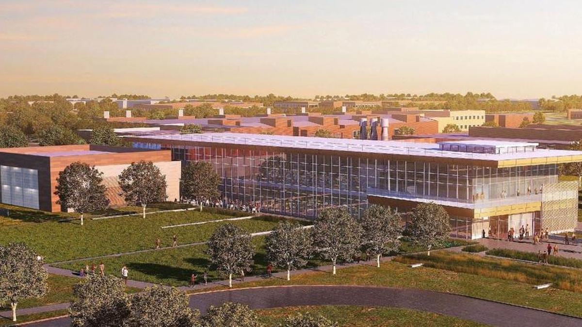 Artistic rendering of the Grid Storage Launchpad. This facility will focus on energy, energy storage, advanced materials, and the power grid. Groundbreaking is planned for 2022.