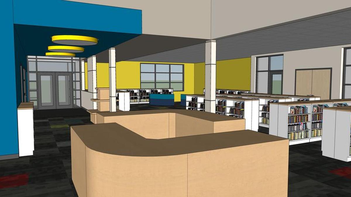 3D rendering of a remolded West Richland Library.