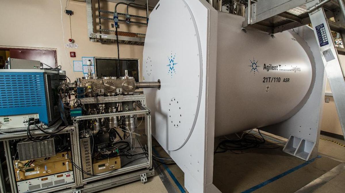 PNNL’s Department of Energy User Facility, the Environmental Molecular Sciences Laboratory (EMSL), houses this 21 Tesla Fourier-Transform Ion Cyclotron Resonance mass spectrometer. It is one of the many unique capabilities available within EMSL and at PNNL.