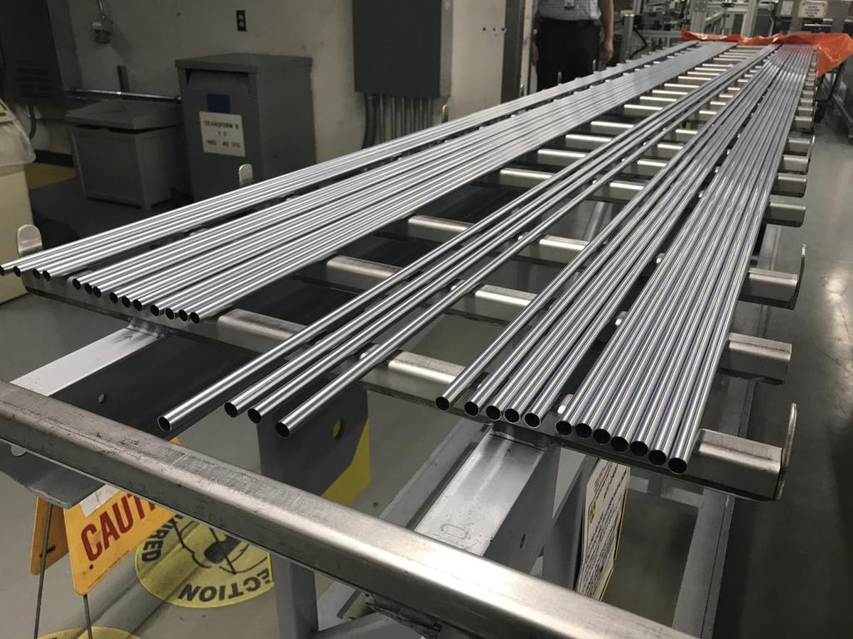 Nuclear fuel rods at Framatome plant.