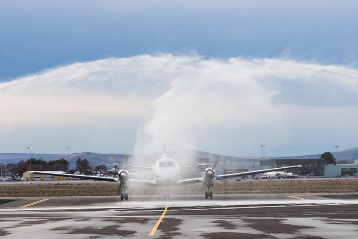 PNNL’s Air-ARM G1, built in the 1960’s, makes its final journey down the Pasco Airport runway. The mobile research capability has been used at PNNL since the late 80’s and has conducted 100s of research missions around the world conducting atmospheric science and earth systems modeling.