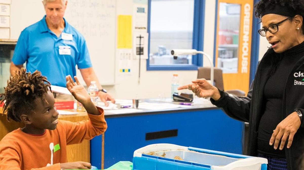 STEM Like ME! volunteers lead hands-on activities and engaging discussions with students eager to understand career options and pathways.