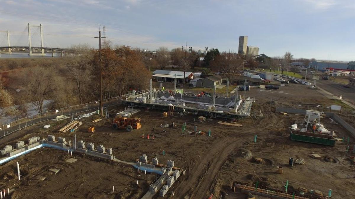 Construction of three winery buildings and east Columbia Drive streetscaping is underway at Columbia Gardens Wine and Artisan Village near Clover Island.