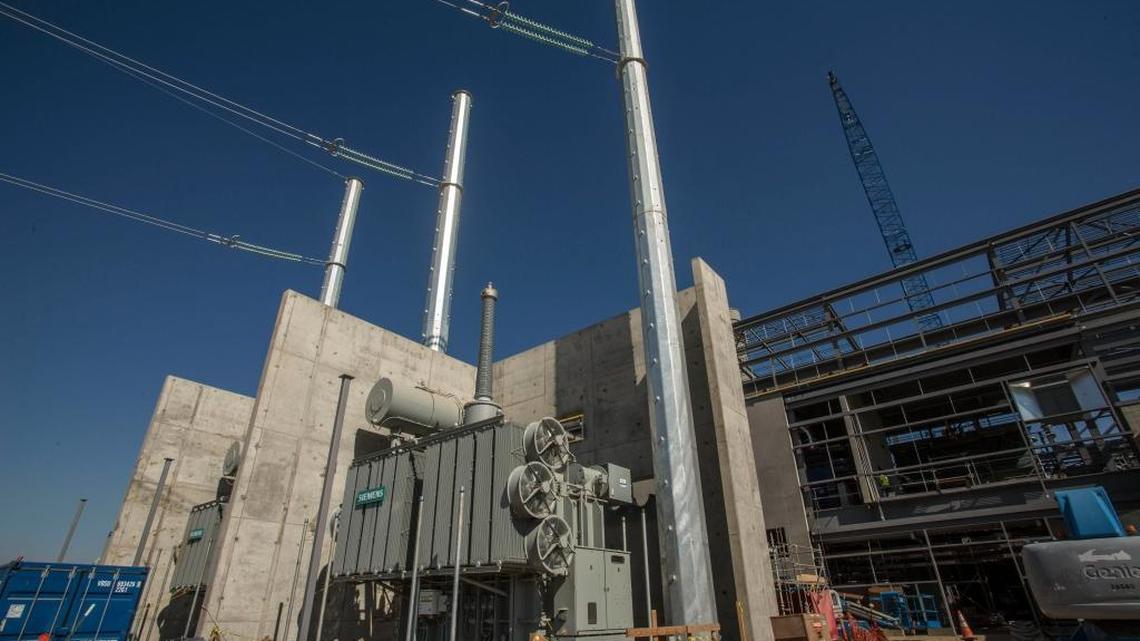This August 2015 photo provided by Portland General Electric shows construction of the Carty Generating Station in Boardman.