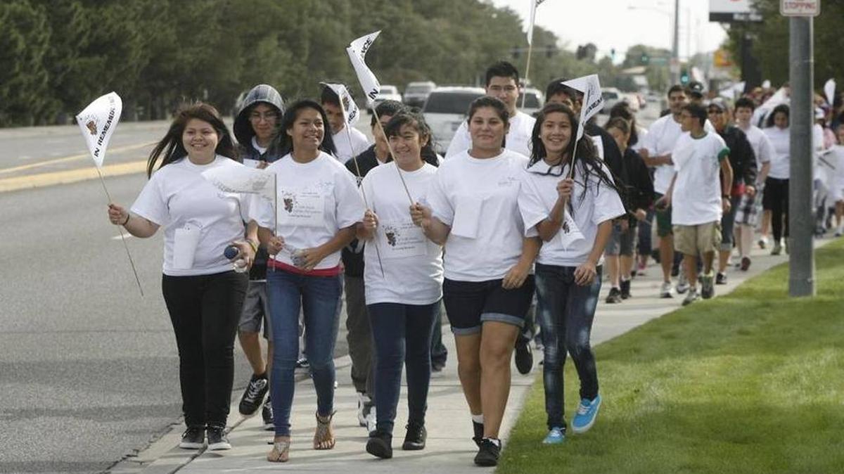 Eighth-graders from Pasco’s Ellen Ochoa Middle School participate in the Walk to Talk About Suicide Prevention event in 2011.