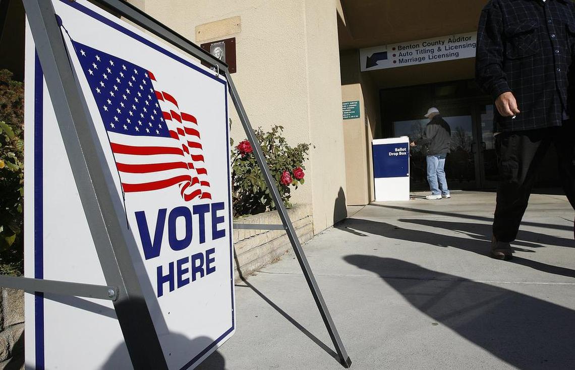 The ballot drop box at the Benton County Auditor’s office.