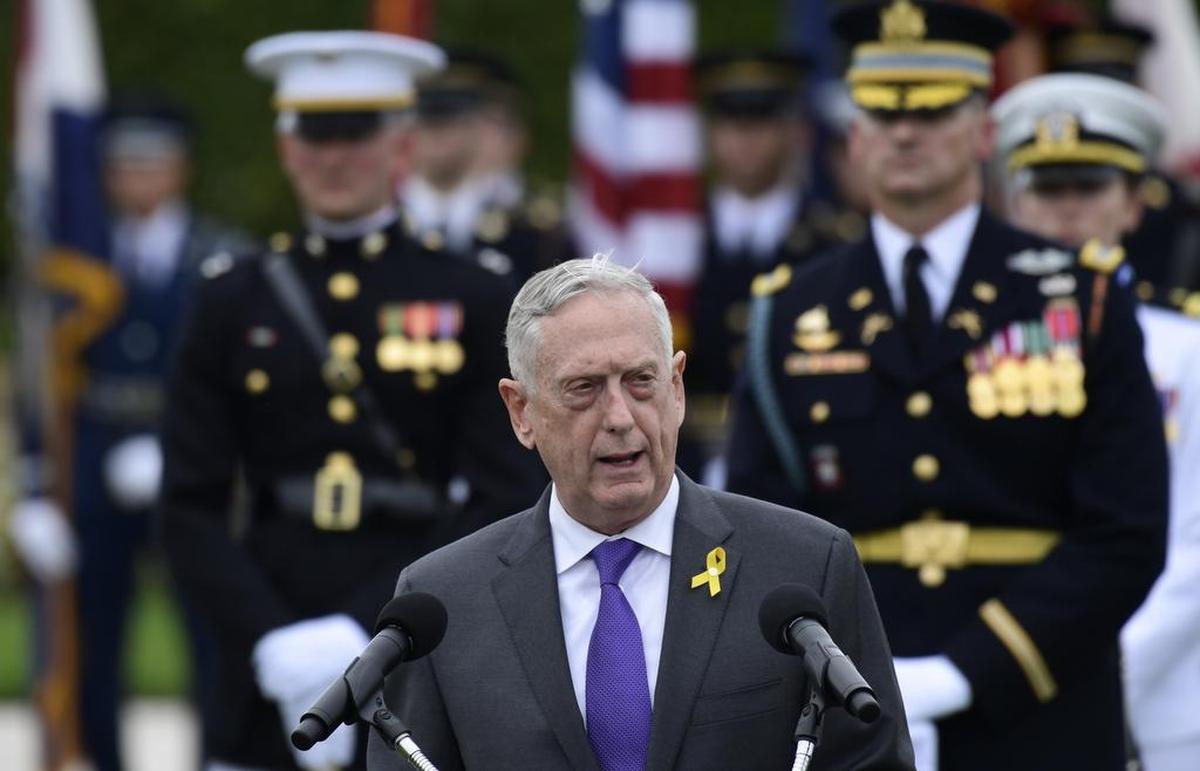 Defense Secretary Jim Mattis speaks in this file photo during the 2018 POW/MIA National Recognition Day Ceremony at the Pentagon. He is quoting President Abraham Lincoln in a farewell message to defense employees, urging them to stay focused on their mission.