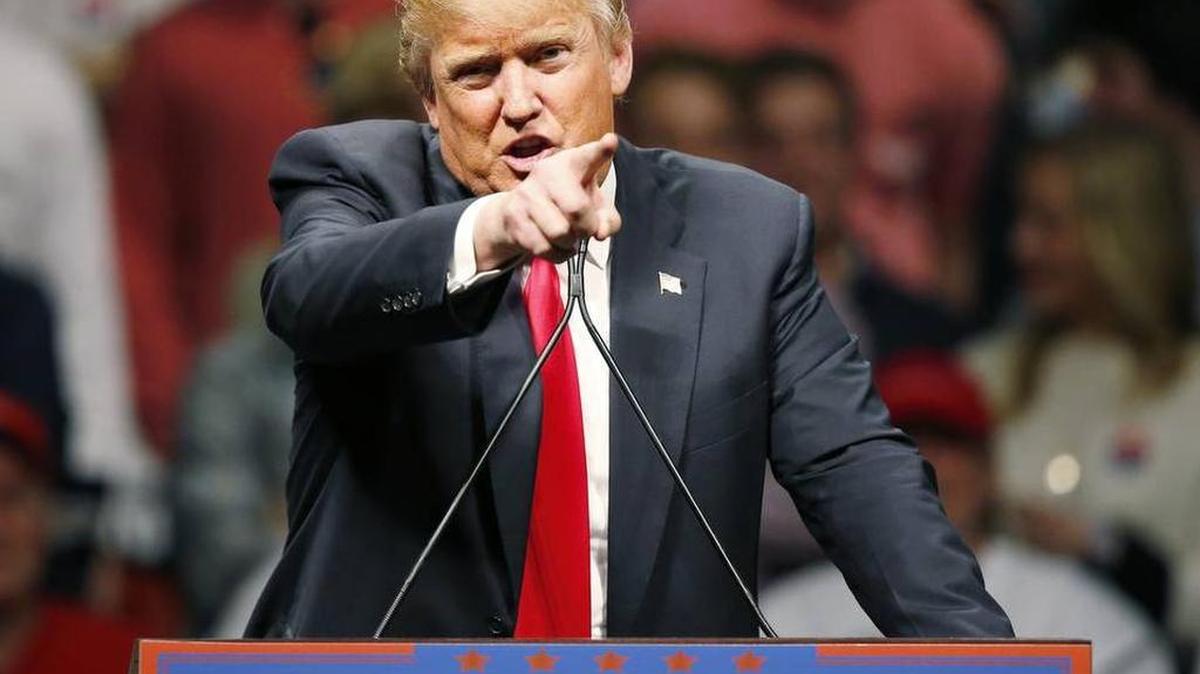 Republican presidential candidate Donald Trump speaks at a rally.