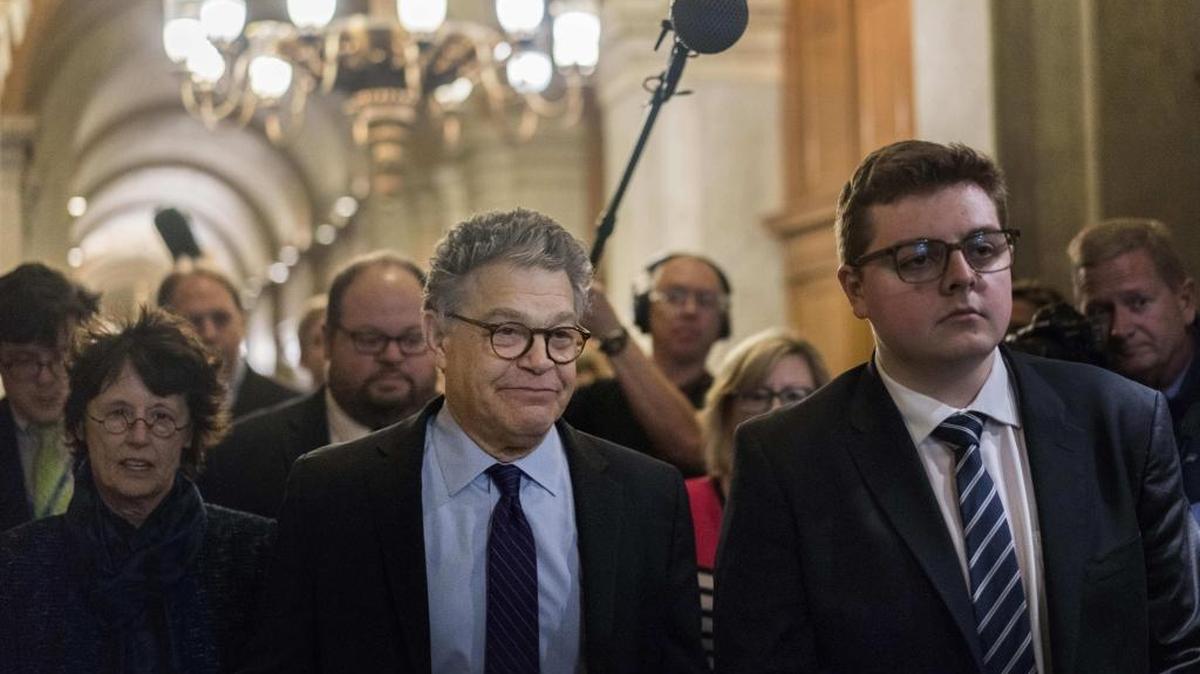 Sen. Al Franken, D-Minn, leaves the Senate floor after delivering his resignation speech on Thursday.