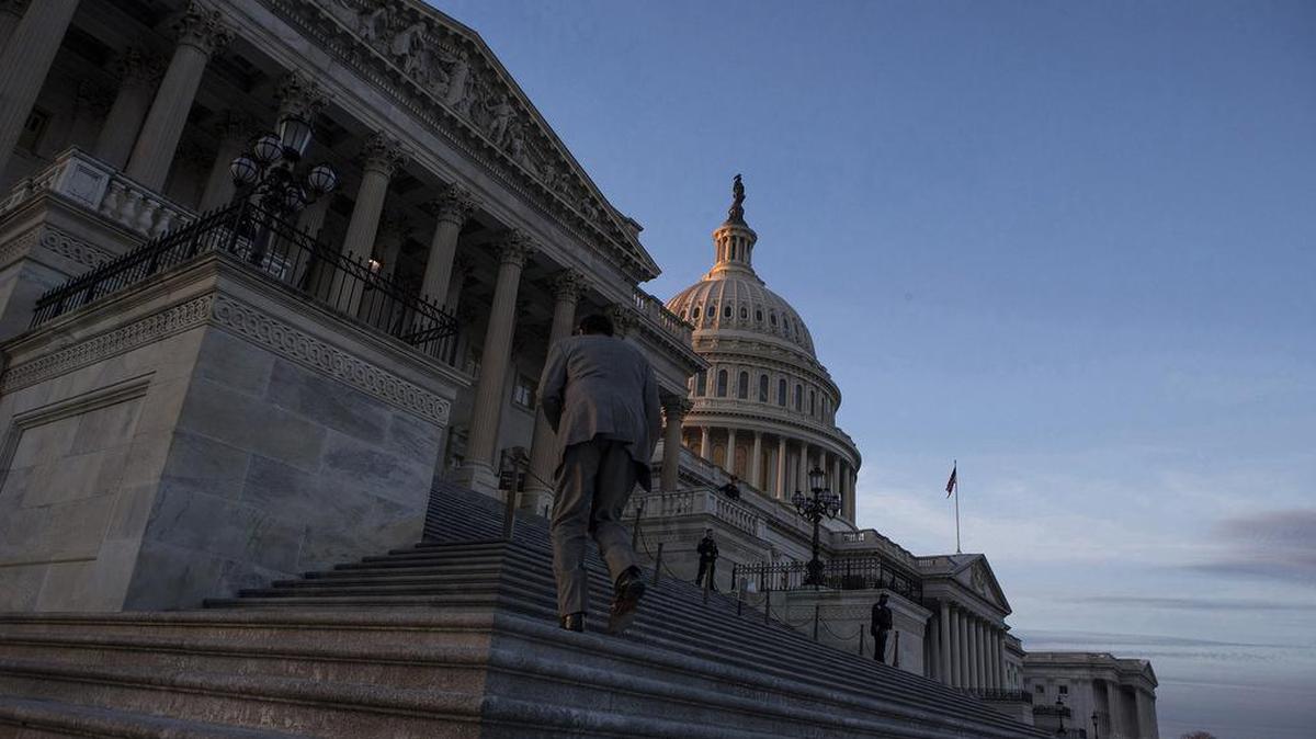 The U.S. Capitol Building at dusk on Jan. 20, 2018, in Washington, D.C.