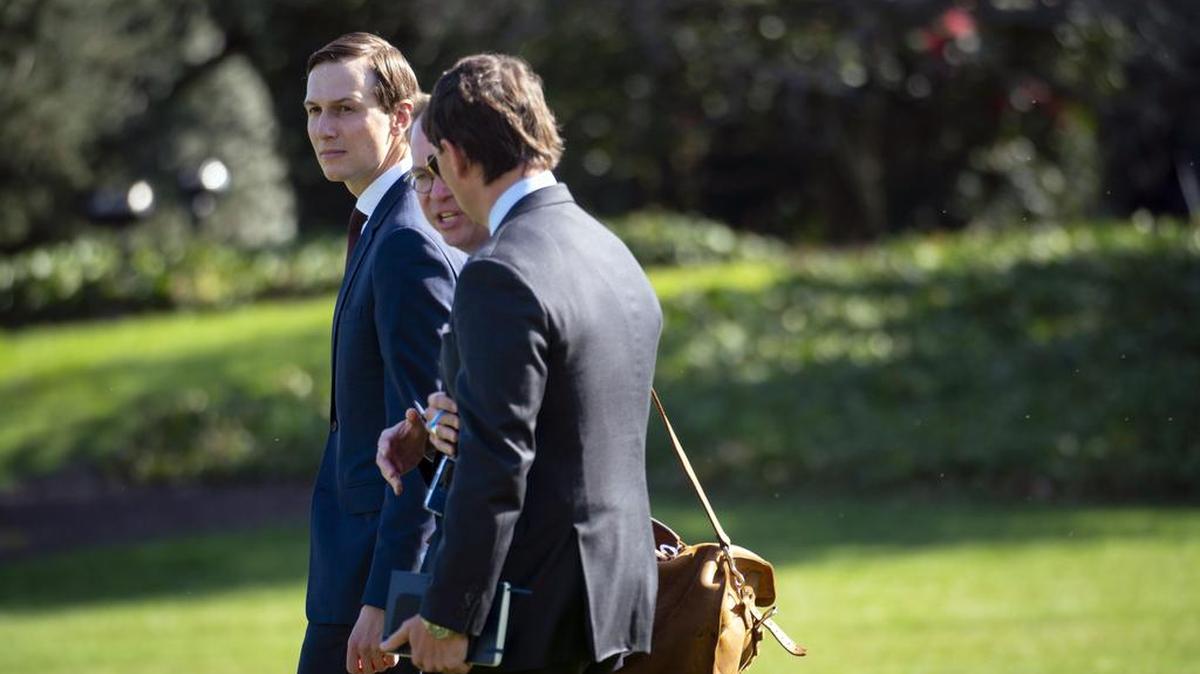 From left, White House adviser Jared Kushner, acting Chief of Staff Mick Mulvaney and Deputy Press Secretary Hogan Gidley at the White House on March 27, 2019. President Donald Trump personally ordered his former chief of staff, John Kelly, to grant a security clearance last year to Kushner, his son-in-law and senior adviser.