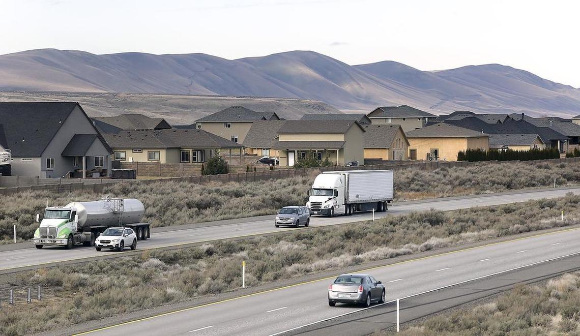 Scout Clean Energy plans a 60,000-acre wind farm on Benton County farm land south of the Tri-Cities along the Horse Heaven Hills ridgeline south of Badger Road. This view from the Reata Road overpass across Interstate 82 faces southwest towards Benton City.