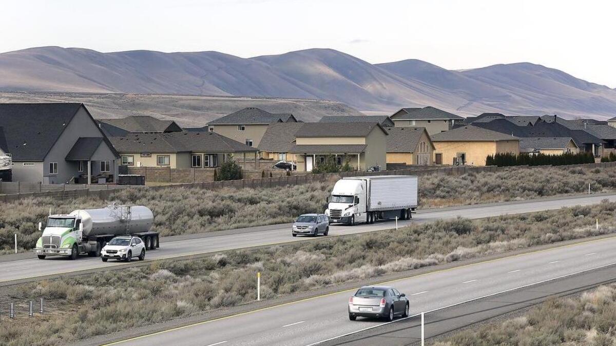 Scout Clean Energy plans a 60,000-acre wind farm on Benton County farm land south of the Tri-Cities along the Horse Heaven Hills ridgeline south of Badger Road. This view from the Reata Road overpass across Interstate 82 faces southwest towards Benton City.