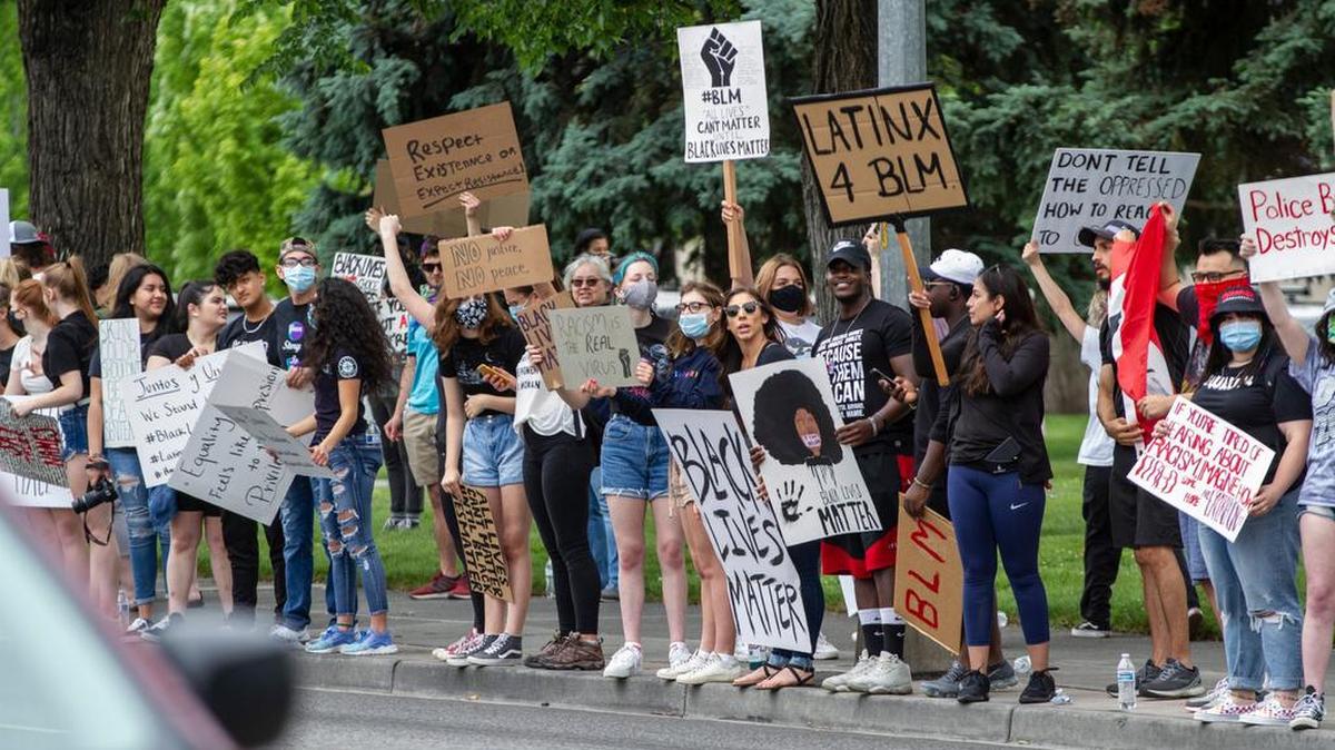 Hundreds gathered along George Washington Way in Richland on June 5 to show their support for the Black Lives Matter movement and protest against racial injustice.
