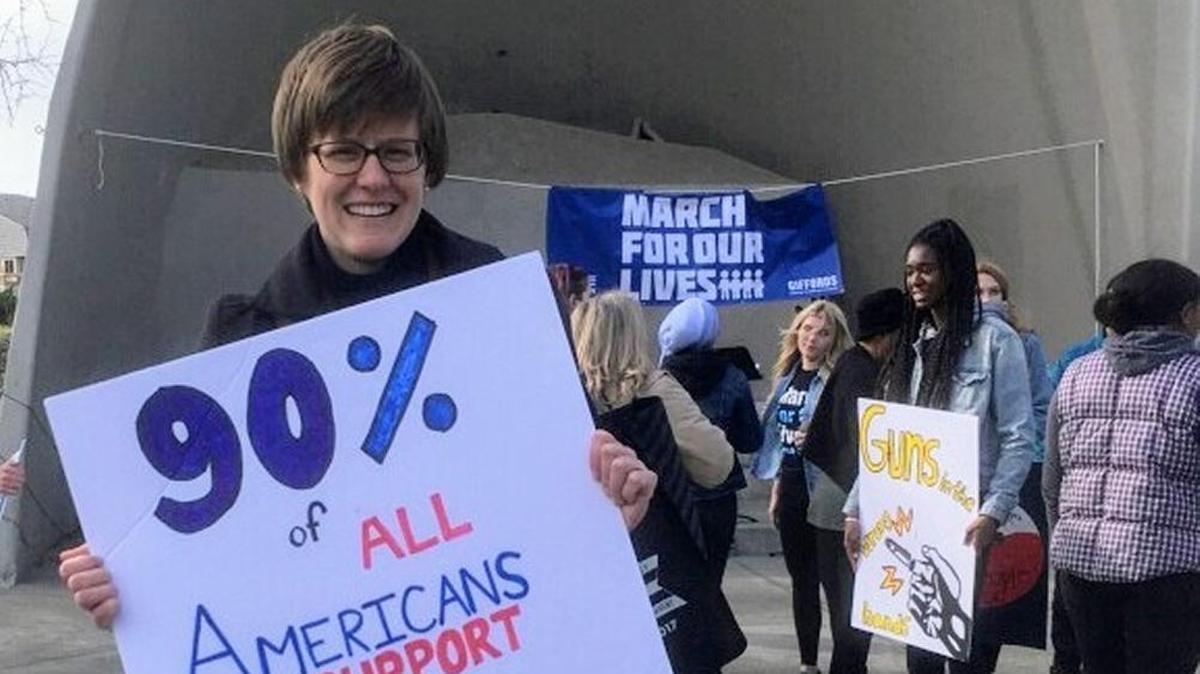 Susannah Burrows at the recent March for Our Lives Tri-Cities event. She is chairwoman of Indivisible WA-4, a volunteer group that supports citizen engagement and accountability of elected officials.