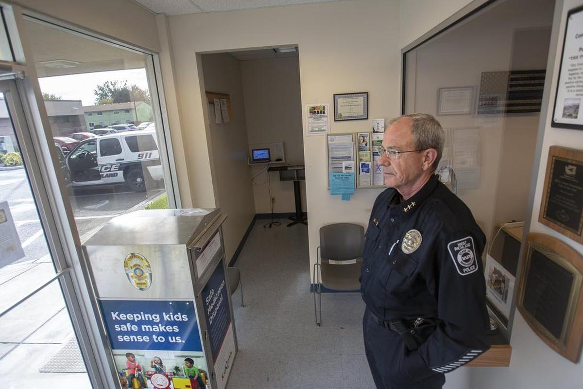 West Richland Police Chief Ben Majetich stands in the lobby of the department’s station. By the end of the year, the department will move from an aging 3,000-square-foot aging building to its 20,500-square-foot new headquarters. “It is going to be a gorgeous building,” he said.s