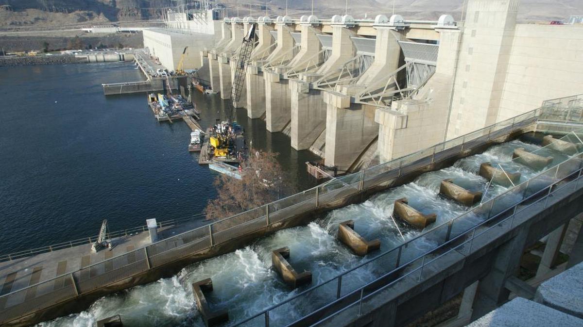 Water from the Snake River rushes down a fish ladder at Lower Monumental Dam. A decision by federal agencies based on a four-year environmental study would increase spill over the four Lower Snake River dams.