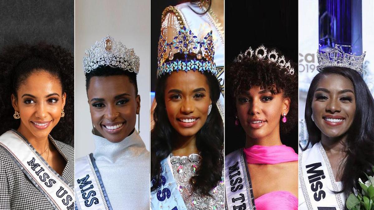 In 2019, for the first time in history, winners of the top five pageants for were black women. Pictured here are Miss USA, Miss Universe, Miss World, Miss Teen USA and Miss America.